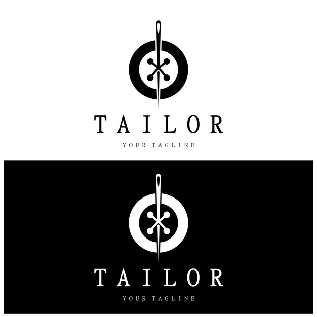 tailor logo icon illustration template combination of buttons for clothes thread and sewing machine