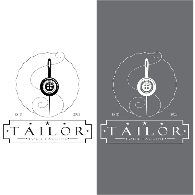 tailor logo icon illustration template combination of buttons for clothes thread and sewing machine