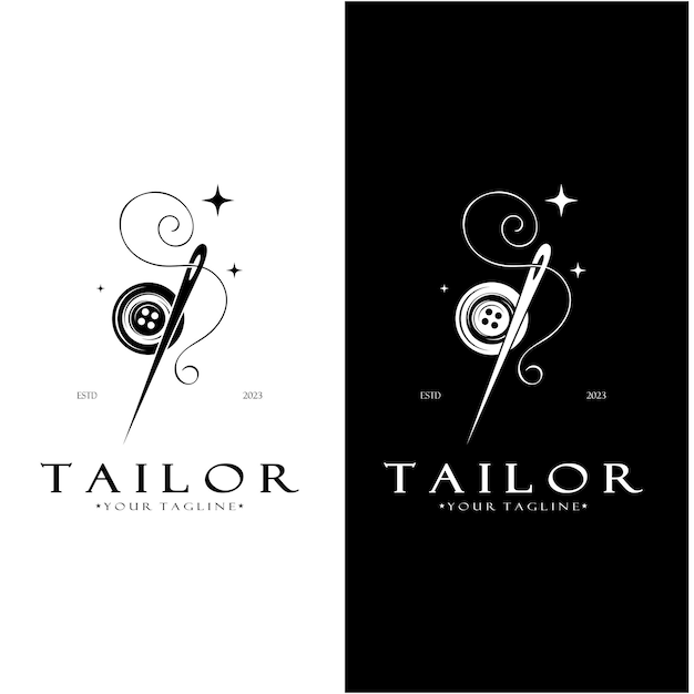 tailor logo icon illustration template combination of buttons for clothes thread and sewing machine