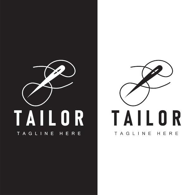 Tailor logo vector template needle and thread black silhouette design simple sewing tool