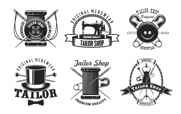 Tailor sewing machine button and needle icons