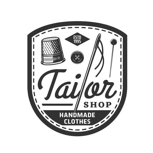 Tailor shop icon vector vintage needlework emblem