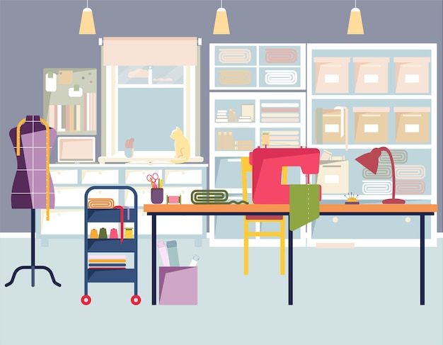 tailor shop interior with sewing tools sewing workshop atelier sewing coworking