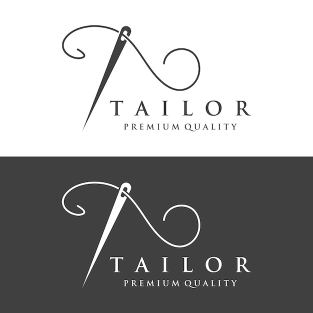 Tailor silhouette logo with needle thread benik and sewing machine markings logo design for tailors fashion boutiques and other clothing companies with vector illustration design