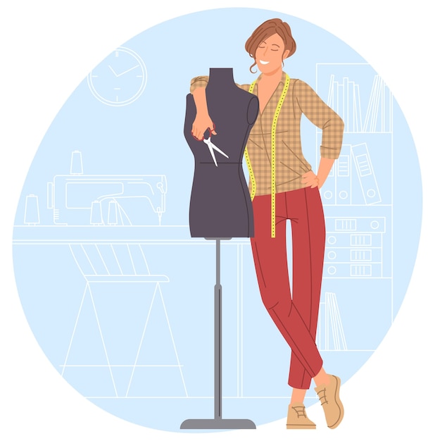 Vector tailor at a tailor shop  small business illustrations