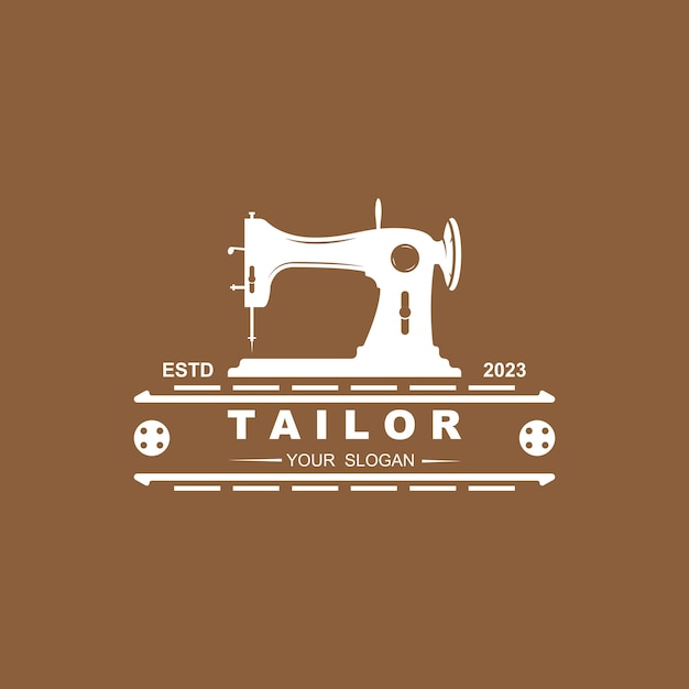 Tailor vector logo design Sewing old machine icon Textile emblem brand company