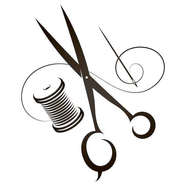 Tailors scissors and needle and thread Design for a sewing studio and a tailor