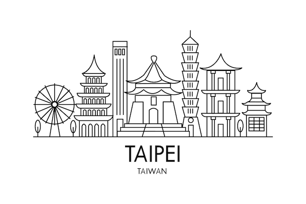 Taipei lineart tekening taipei lijn illustratie moderne stijl taipei stad illustratie hand geschetst