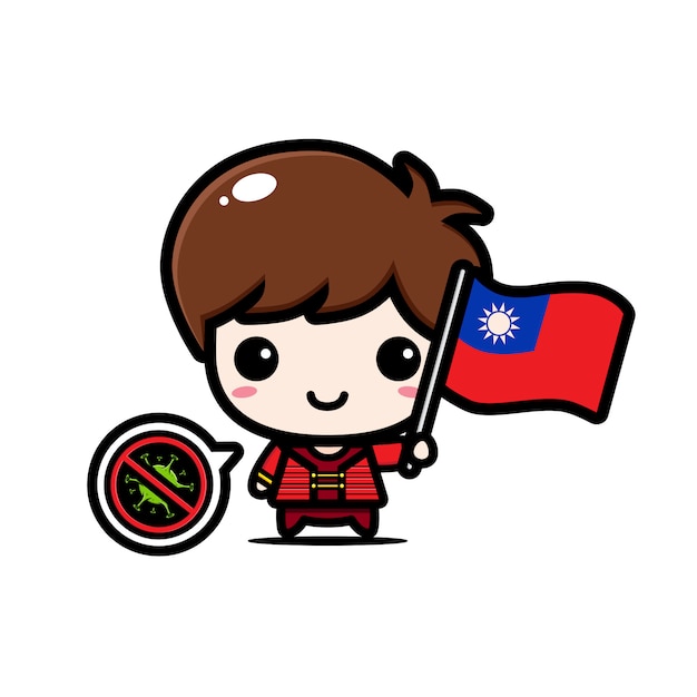 Taiwan boy with flag against virus