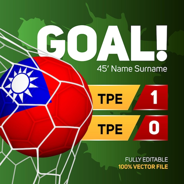 Taiwan chinese taipei vlag voetbal soccerball mockup scoren doelpunt scorebord 3d vectorillustratie