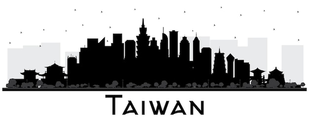 Тайваньский городской силуэт с черными зданиями, изолированными на белом. векторная иллюстрация концепция туризма с исторической архитектурой тайваньский городской пейзаж с достопримечательностями тайбэй гаосюн тайчжун тайнань