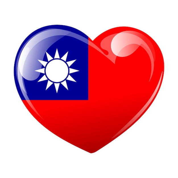 Taiwan flag in the shape of a heart Bright heart with Taiwan flag 3D illustration vector