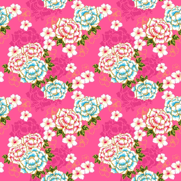 Vector taiwan hakka culture floral seamless pattern over pink