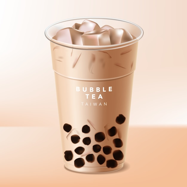 Taiwan iced bubble tea of boba milk tea illustration