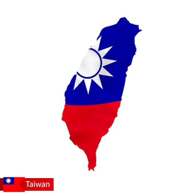 Taiwan kaart met wapperende vlag van land