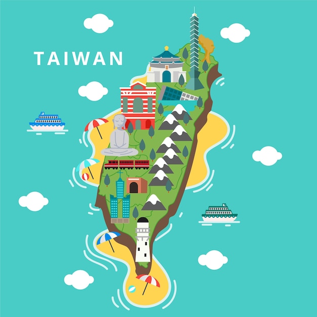 Taiwan map with landmarks