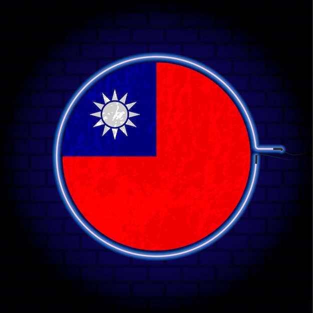 Taiwan neon grunge flag on wall backgrond Vector illustration