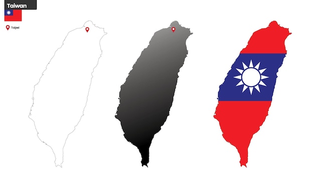 Taiwan politieke kaart met hoofdstad Taipei nationale vlag en grenzen Aziatische land