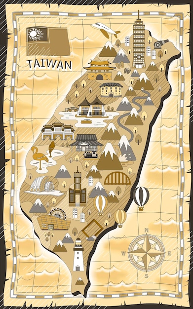 Vettore mappa di viaggio di taiwan