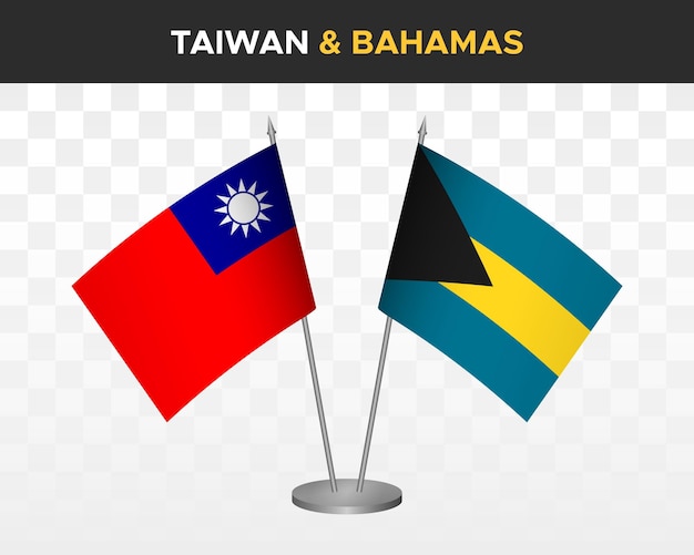 Taiwan vs Bahama's Bureau vlaggen mockup geïsoleerde 3d vector illustratie Taiwanese tafel vlag
