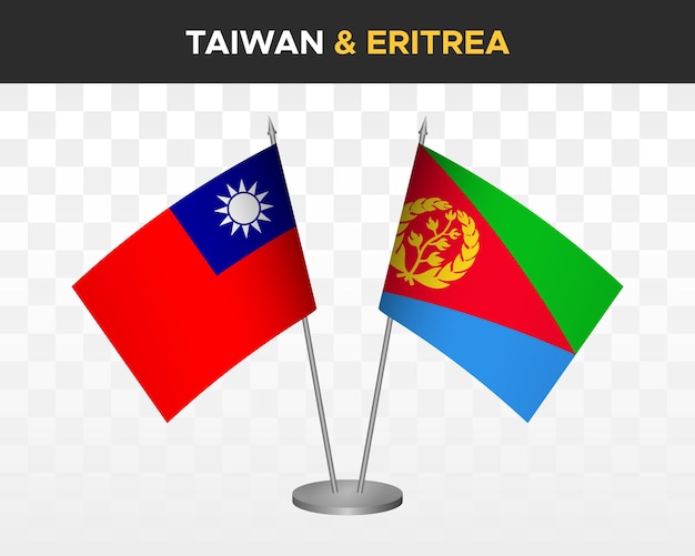 Taiwan vs eritrea desk flags mockup isolated 3d vector illustration taiwanese table flag