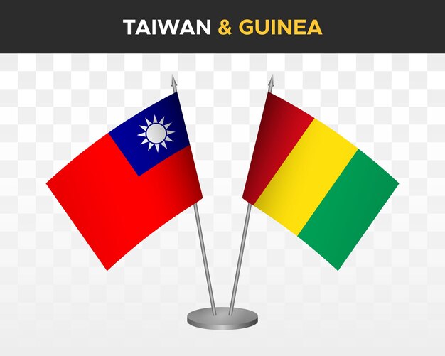 Taiwan vs guinea desk flags mockup isolated 3d vector illustration taiwanese table flag