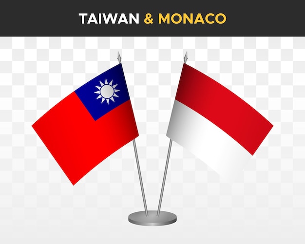 Taiwan vs monaco bureau vlaggen mockup geïsoleerde 3d vector illustratie taiwanese tafel vlag