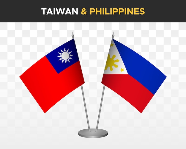 Taiwan vs philippines desk flags mockup isolated 3d vector illustration taiwanese table flag