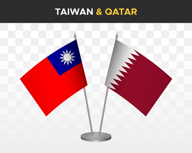 Taiwan vs Qatar Bureau vlaggen mockup geïsoleerde 3d vector illustratie Taiwanese tafel vlag