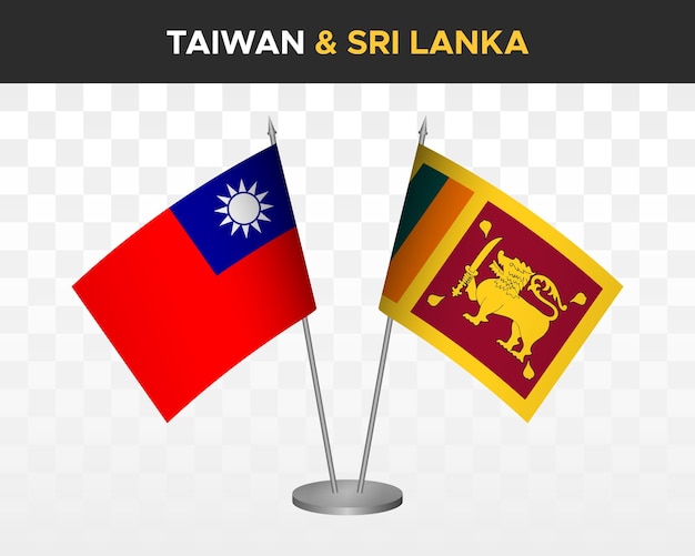 Taiwan vs sri lanka desk flags mockup isolated 3d vector illustration taiwanese table flag