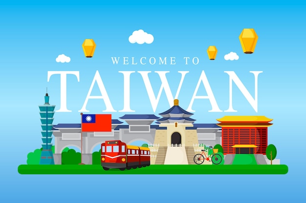 Taiwan woord met oriëntatiepunten geïllustreerd