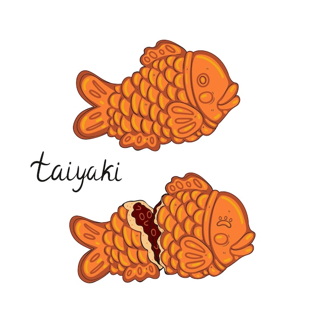 Taiyaki 생선 세트 흰색 배경 벡터 그래픽에 격리