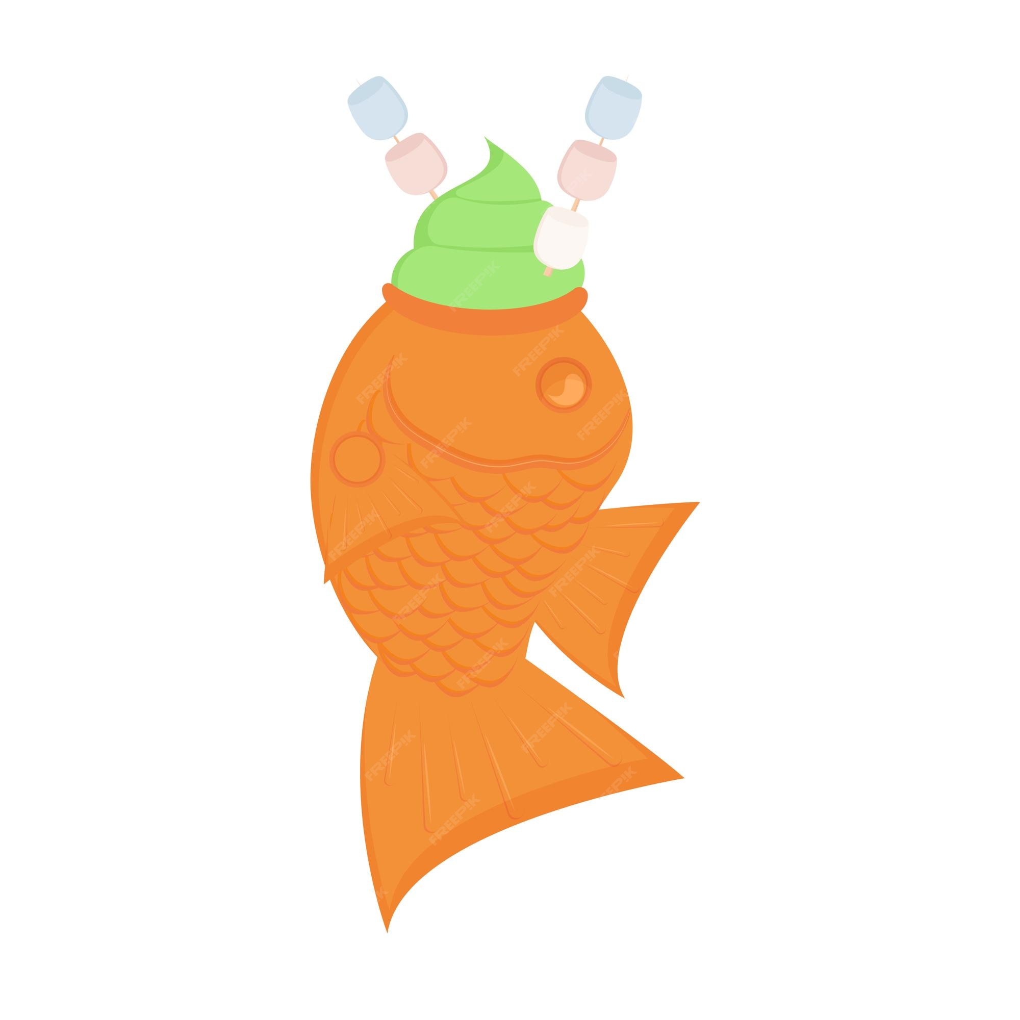 Premium Vector | Taiyaki ice cream with marshmallow. fish cake. japanese  dessert cartoon style. vector illustration.