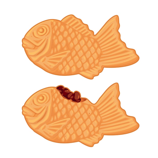 Taiyaki, Japanese fish-shaped cake with red bean filling, classic street vendor snack in Japan