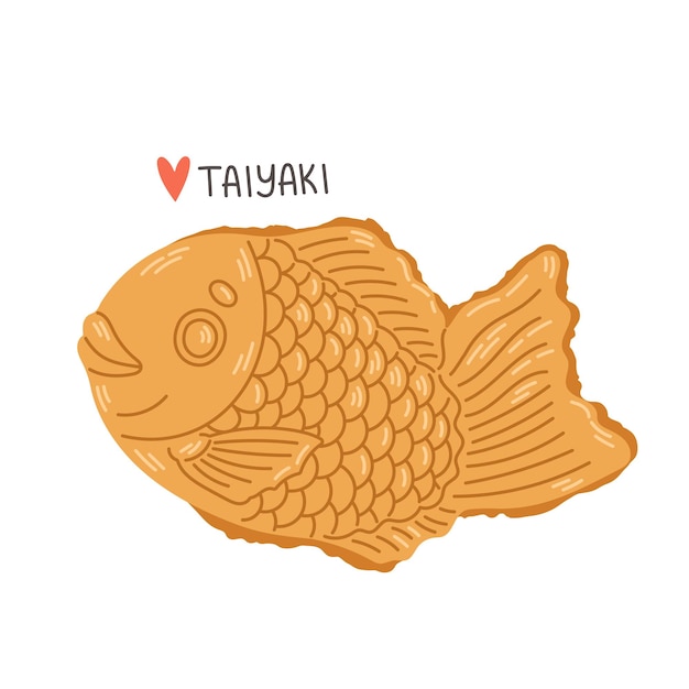 Taiyaki Japanse bakkerij. Visvormige cake met vulling van rode bonen. Japans straatvoedsel. Vector