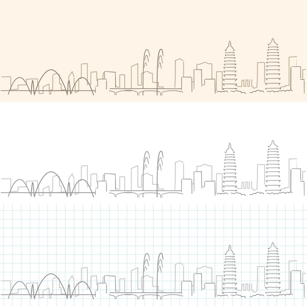 Taiyuan hand drawn profile skyline