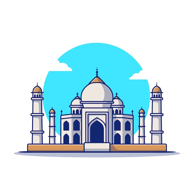 Vector taj mahal cartoon   icon illustration. famous building traveling icon concept isolated  . flat cartoon style