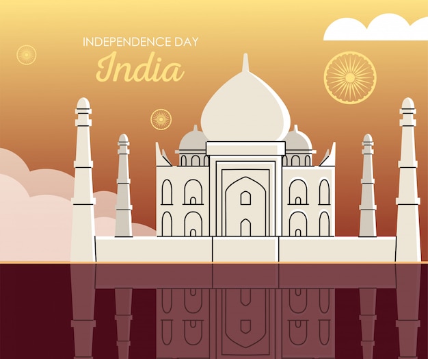 Vettore taj mahal con le nuvole della festa dell'indipendenza dell'india