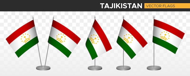 Mockup di bandiere da scrivania del tagikistan 3d illustrazione vettoriale bandiera da tavolo del tagikistan