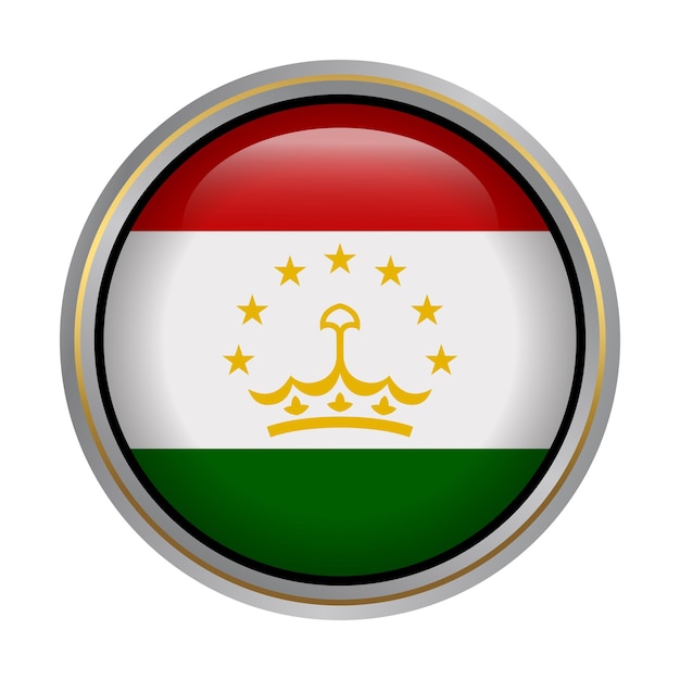 Vector tajikistan flag circle shape button glass texture on white