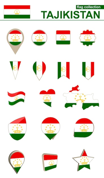 Tajikistan Flag Collection Big set for design