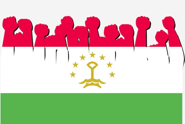 Vector tajikistan flag with raised protest hands vector country flag logo tajikistan protesting concept