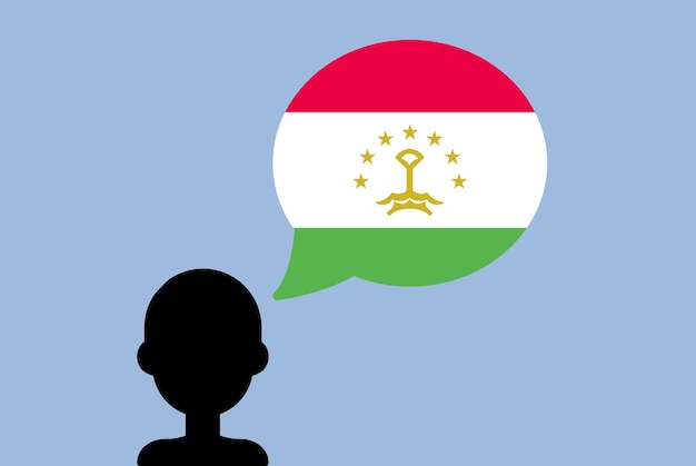 Tajikistan flag with speech balloon silhouette man with country flag learning Tajik language