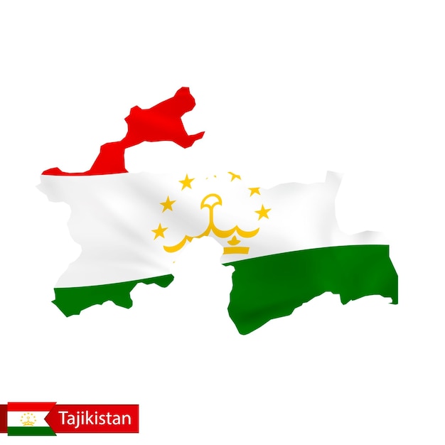 Tajikistan map with waving flag of country