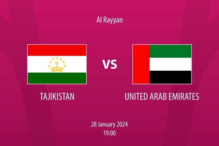 Tajikistan vs United Arab Emirates soccer scoreboard broadcast template for asia 2023