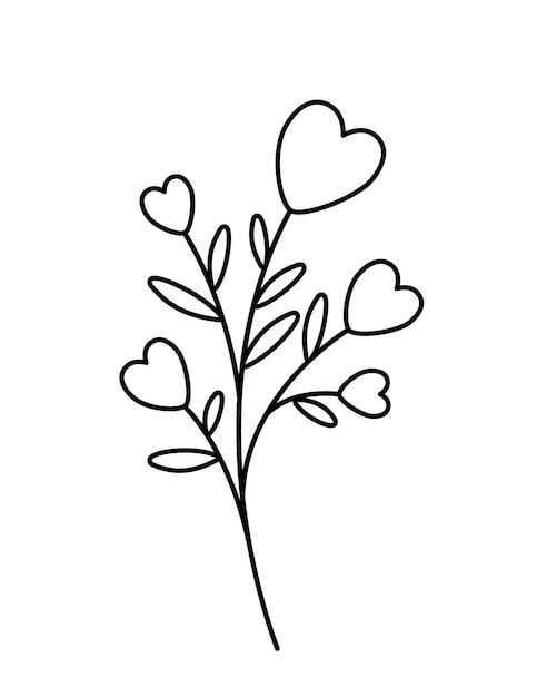 Tak met harten en bladeren kleurpagina Zwarte en witte bloem met harten Vector