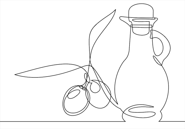 tak met olijven en een fles olijfoliecontinu één lijn