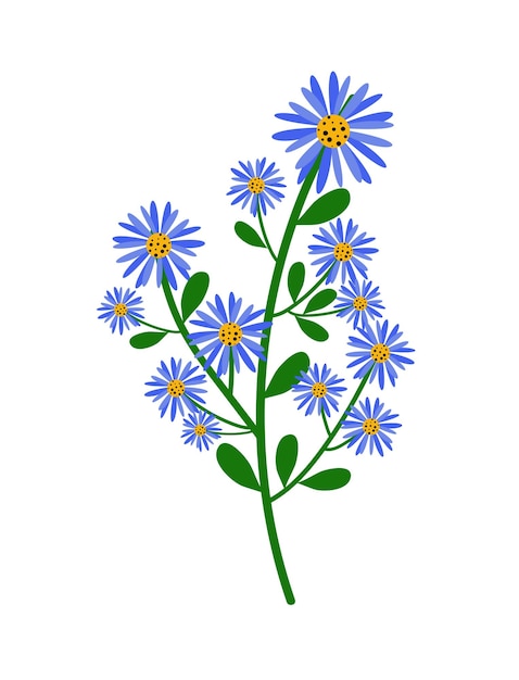 Tak van blauwe bloemen.Illustratie van blauwe bloemen in vlakke stijl.