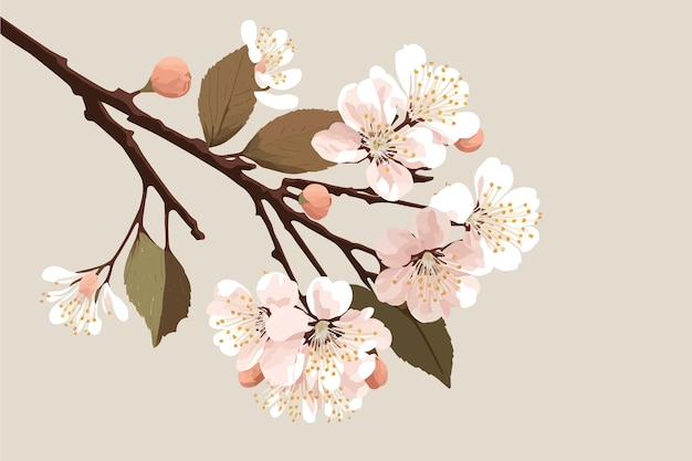 Tak van de Sakura-boom met bloemenillustratie