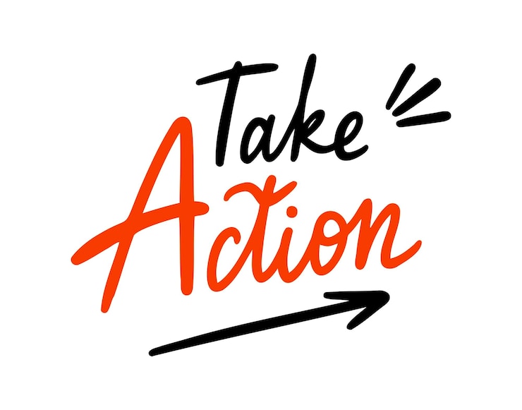 Vector take action lettering doodle hand drawn text bright colorful letters take action for postcards